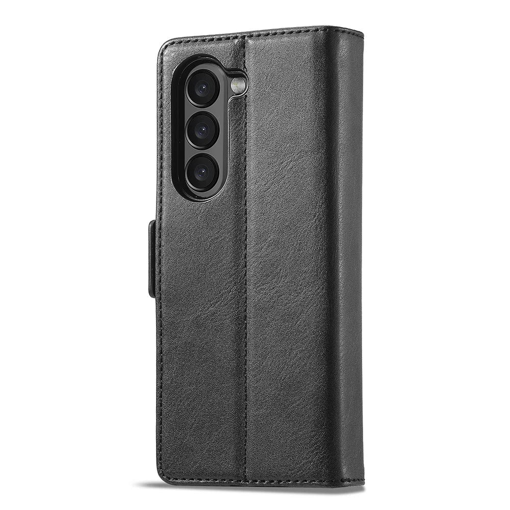 LC.IMEEKE For Samsung Galaxy Z Fold6 5G Phone Stand Case PU Leather RFID Blocking Wallet Cover - Black - 6