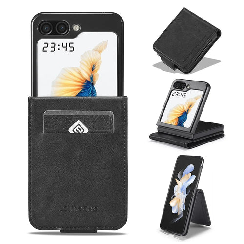 LC.IMEEKE For Samsung Galaxy Z Flip7 FE 5G / Z Flip6 5G Phone Case RFID Blocking Card Slot PU Leather Cover - Black - 1