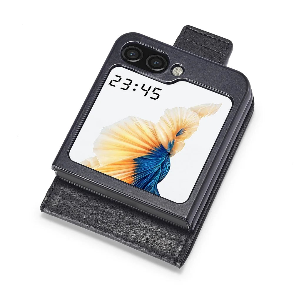 LC.IMEEKE For Samsung Galaxy Z Flip7 FE 5G / Z Flip6 5G Phone Case RFID Blocking Card Slot PU Leather Cover - Black - 3