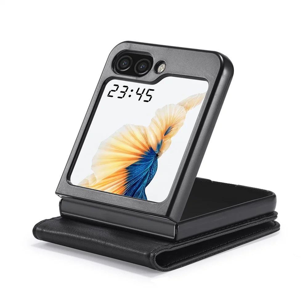 LC.IMEEKE For Samsung Galaxy Z Flip7 FE 5G / Z Flip6 5G Phone Case RFID Blocking Card Slot PU Leather Cover - Black - 4