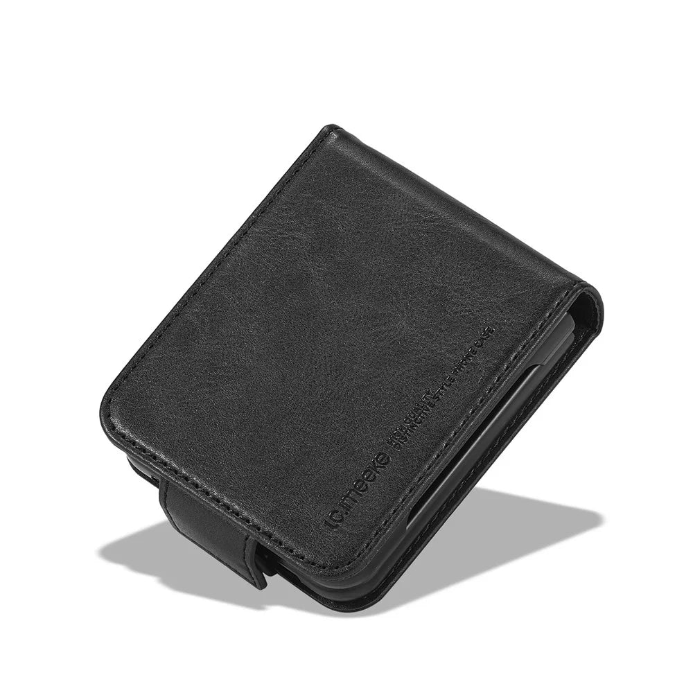 LC.IMEEKE For Samsung Galaxy Z Flip7 FE 5G / Z Flip6 5G Phone Case RFID Blocking Card Slot PU Leather Cover - Black - 7