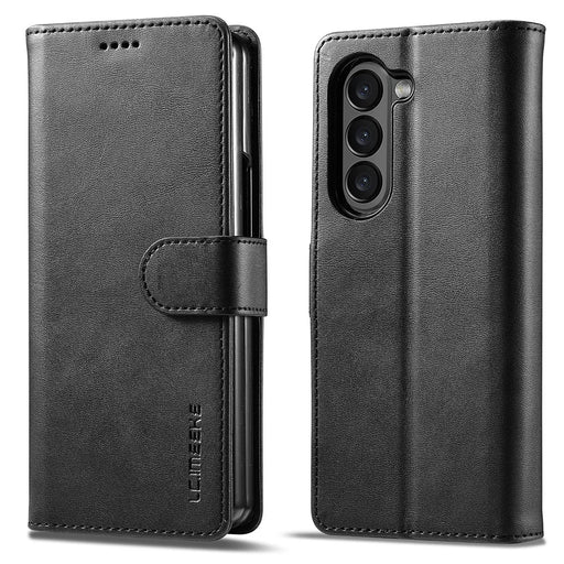 LC.IMEEKE For Samsung Galaxy Z Fold6 5G Case Calf Texture Magnetic Clasp Stand Phone Cover - Black - 1