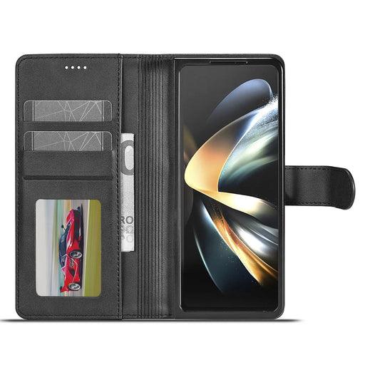 LC.IMEEKE For Samsung Galaxy Z Fold6 5G Case Calf Texture Magnetic Clasp Stand Phone Cover - Black - 2