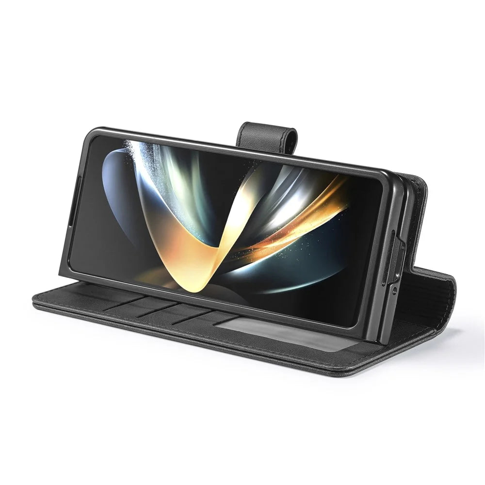 LC.IMEEKE For Samsung Galaxy Z Fold6 5G Case Calf Texture Magnetic Clasp Stand Phone Cover - Black - 3