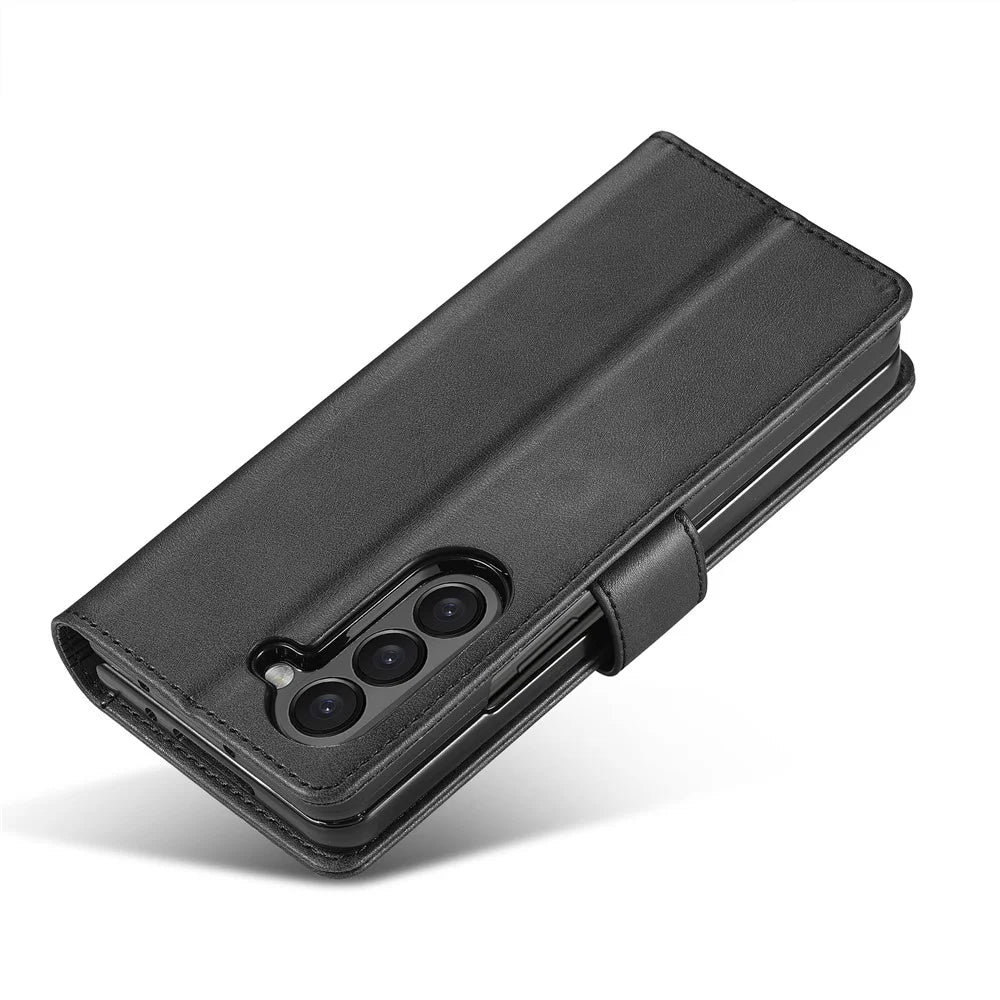 LC.IMEEKE For Samsung Galaxy Z Fold6 5G Case Calf Texture Magnetic Clasp Stand Phone Cover - Black - 4