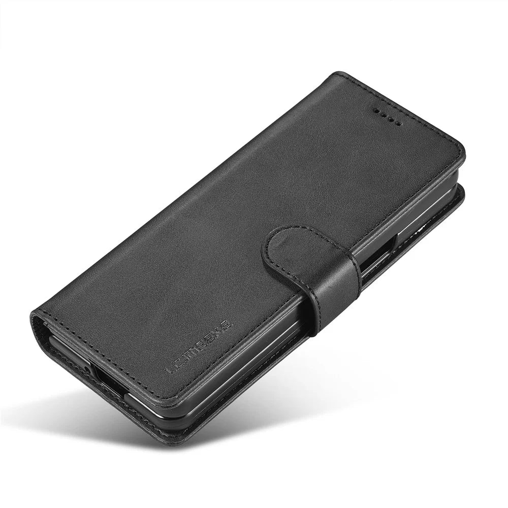LC.IMEEKE For Samsung Galaxy Z Fold6 5G Case Calf Texture Magnetic Clasp Stand Phone Cover - Black - 5