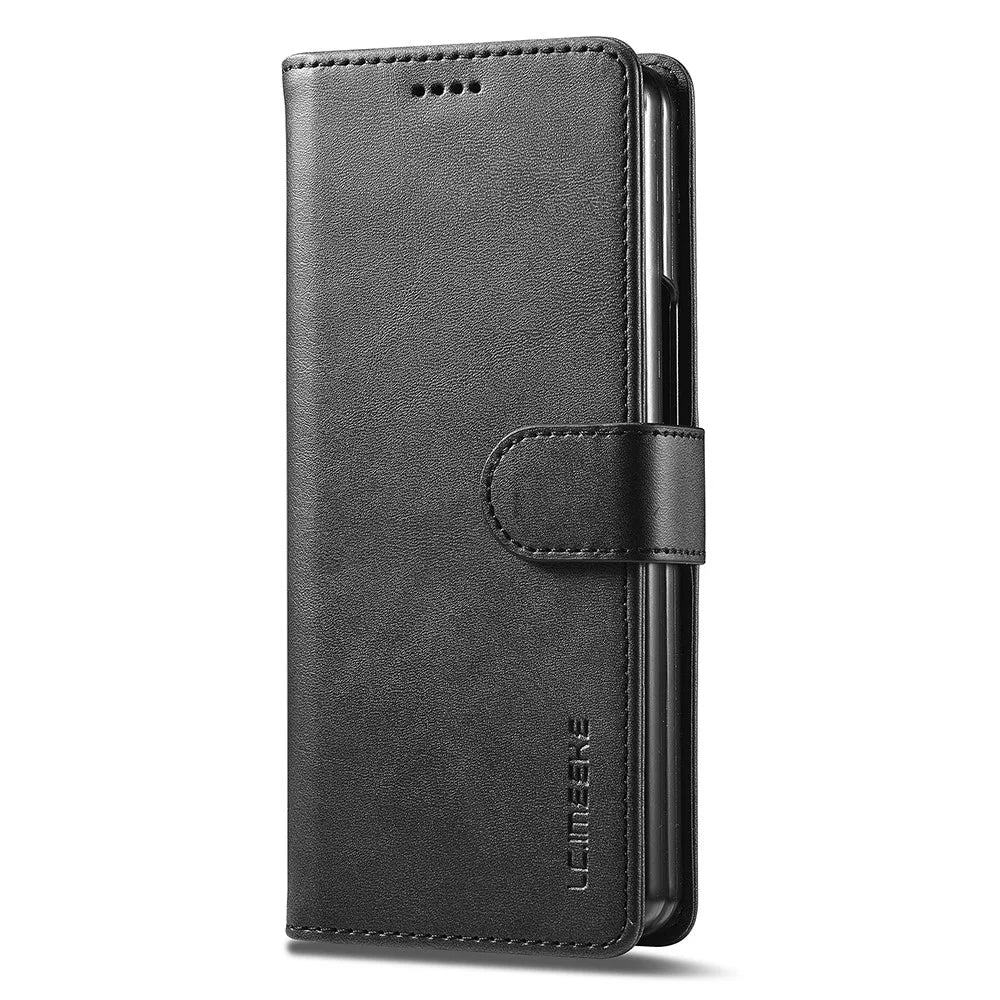 LC.IMEEKE For Samsung Galaxy Z Fold6 5G Case Calf Texture Magnetic Clasp Stand Phone Cover - Black - 6