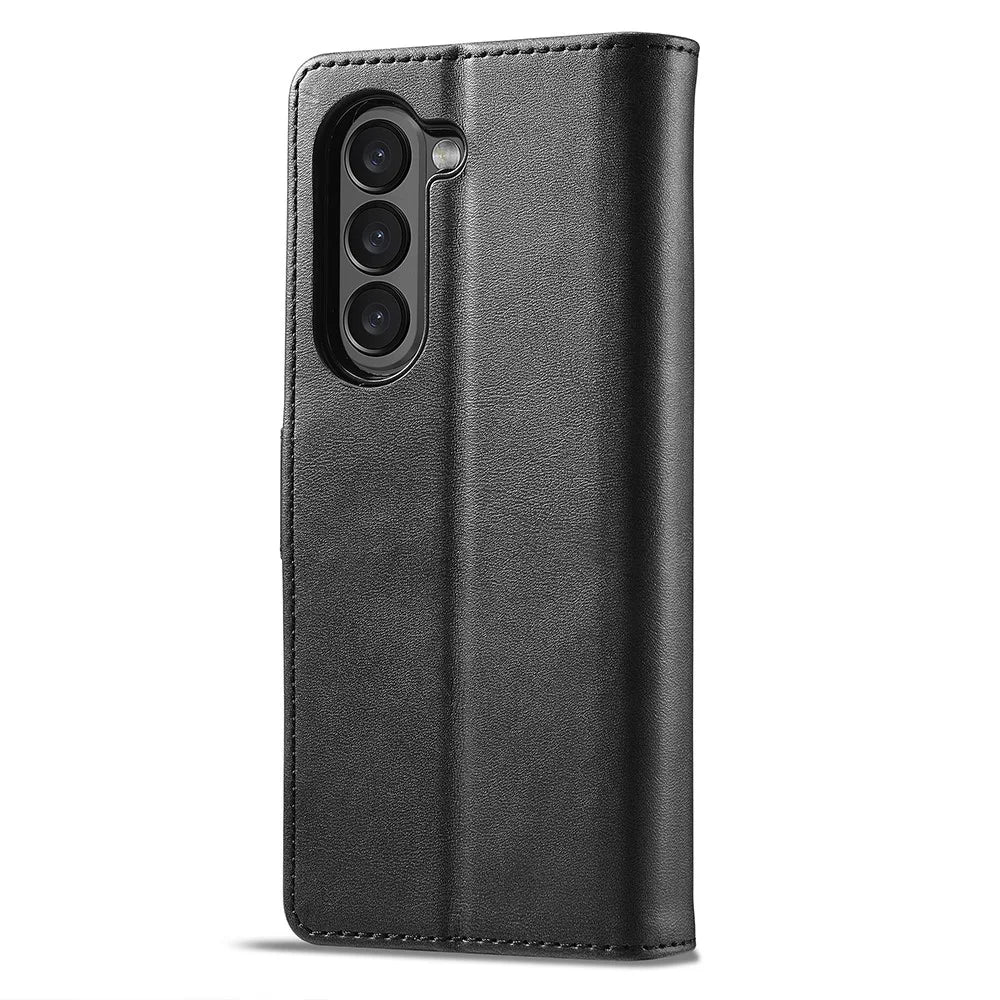 LC.IMEEKE For Samsung Galaxy Z Fold6 5G Case Calf Texture Magnetic Clasp Stand Phone Cover - Black - 7