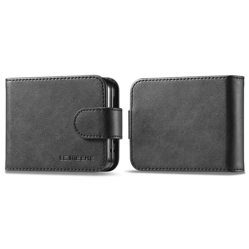 LC.IMEEKE For Samsung Galaxy Z Flip7 FE 5G / Z Flip6 5G Case Scratch-resistant Leather+PC Calf Texture Stand Phone Cover - Black - 1