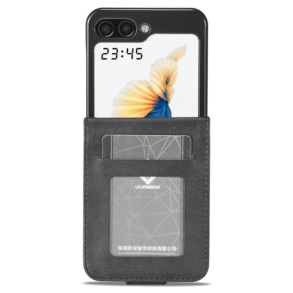 LC.IMEEKE For Samsung Galaxy Z Flip7 FE 5G / Z Flip6 5G Case Scratch-resistant Leather+PC Calf Texture Stand Phone Cover - Black - 5