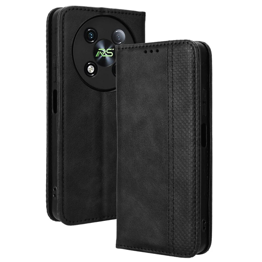 For itel RS4 4G   Mobile Accessories Phone Case Retro Leather Wallet Stand Cover - Black - 1
