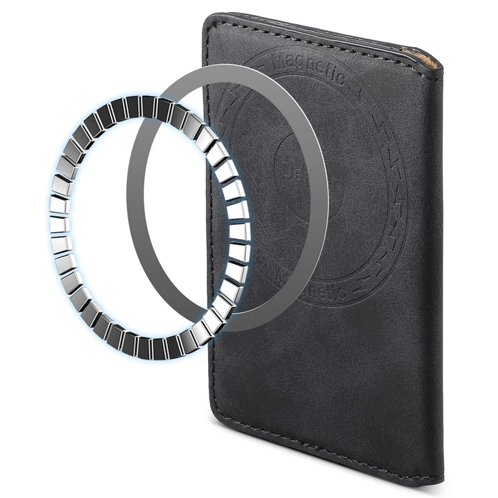 D20 Retro Texture Leather Card Bag Phone Back Magnetic Card Holder - Black - 3