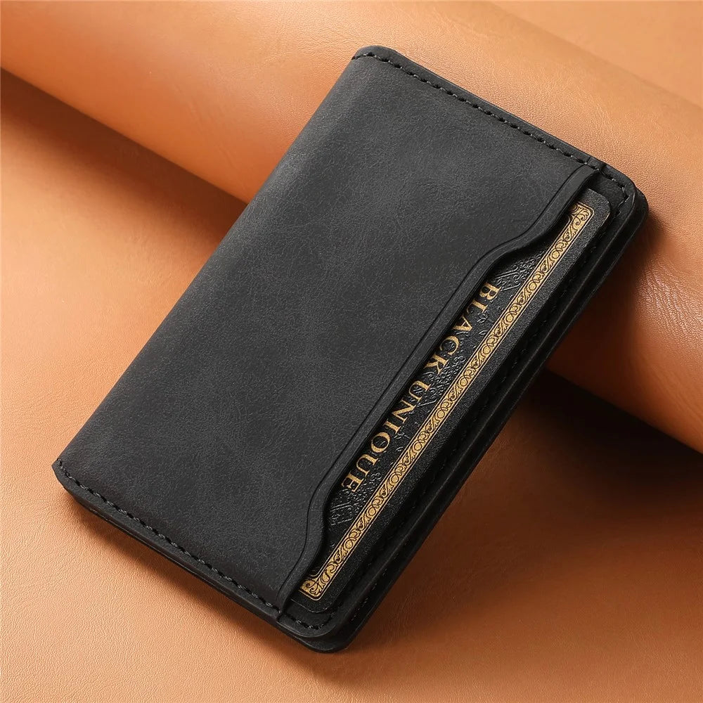 D20 Retro Texture Leather Card Bag Phone Back Magnetic Card Holder - Black - 7