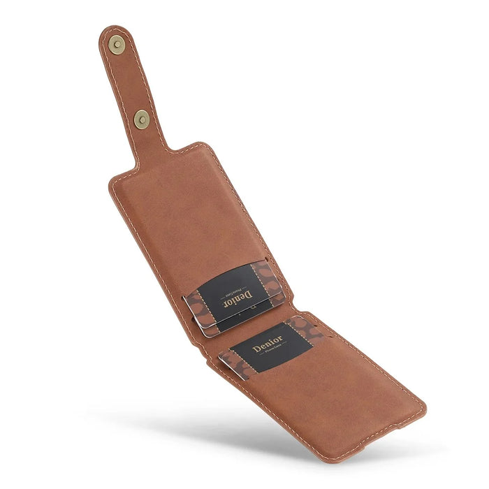 D21 Retro Texture Leather Card Bag Phone Back Magnetic Card Holder - Brown - 2