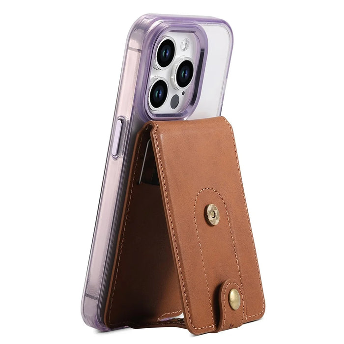 D21 Retro Texture Leather Card Bag Phone Back Magnetic Card Holder - Brown - 4