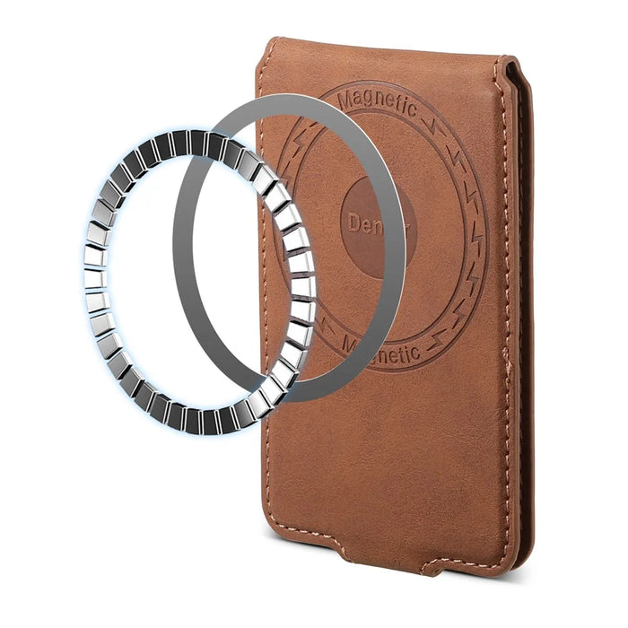D21 Retro Texture Leather Card Bag Phone Back Magnetic Card Holder - Brown - 5