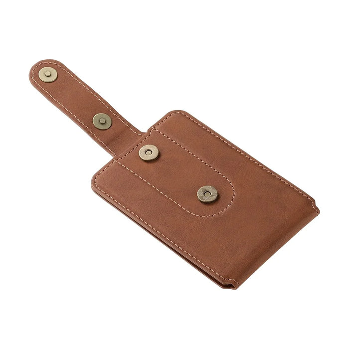 D21 Retro Texture Leather Card Bag Phone Back Magnetic Card Holder - Brown - 6