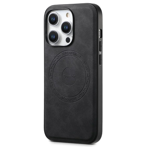 DENIOR A11 For iPhone 15 Pro Max Magnetic Case Retro Leather Coated Drop-proof Phone Cover - Black - 1