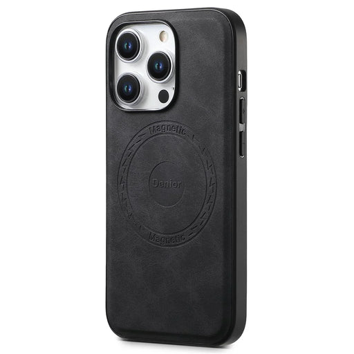 DENIOR A11 For iPhone 15 Pro Max Magnetic Case Retro Leather Coated Drop-proof Phone Cover - Black - 1