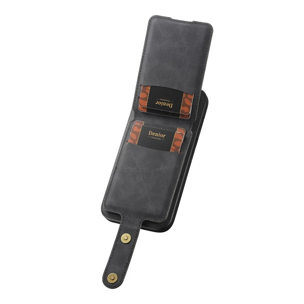 DENIOR D14 For iPhone 15 Pro Magnetic Case with Detachable Card Holder Kickstand PU+TPU+PC Phone Cover - Black - 5