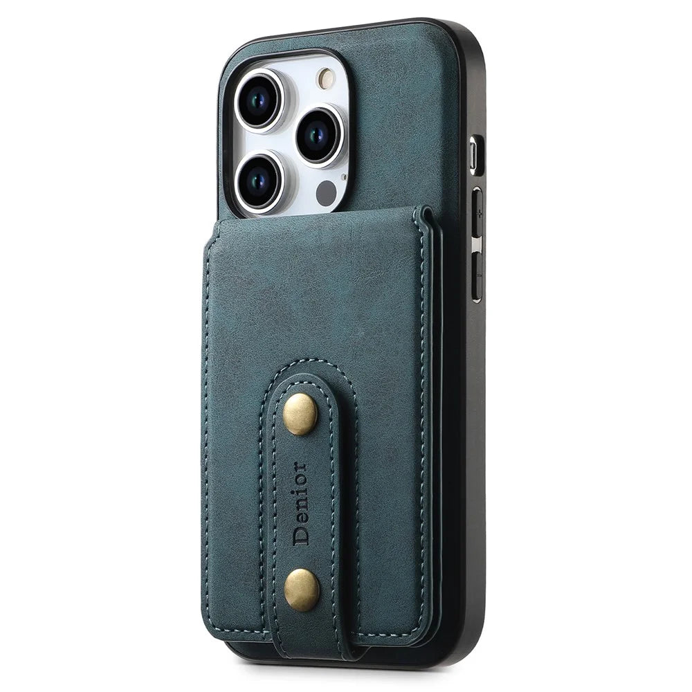 DENIOR D14 For iPhone 15 Pro Max Magnetic Case with Detachable Card Holder Kickstand PU+TPU+PC Phone Cover - Blue - 2