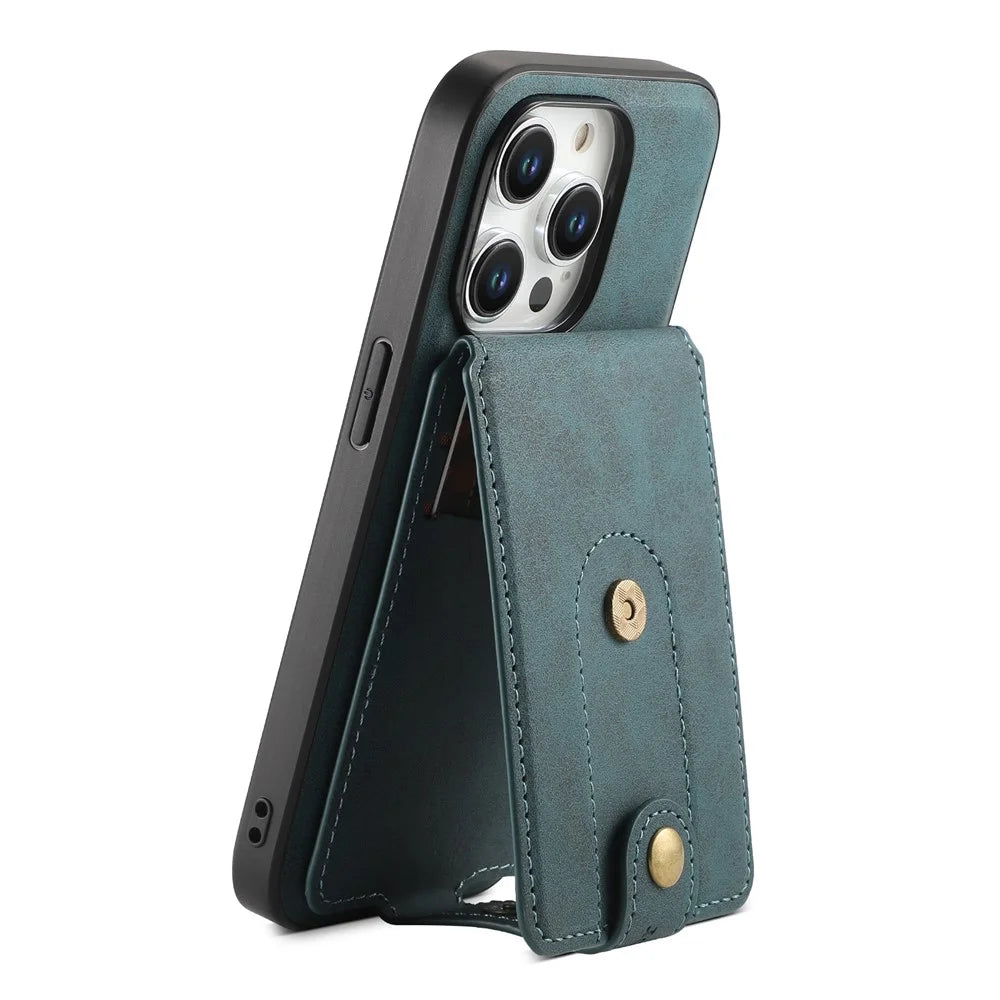 DENIOR D14 For iPhone 15 Pro Max Magnetic Case with Detachable Card Holder Kickstand PU+TPU+PC Phone Cover - Blue - 3