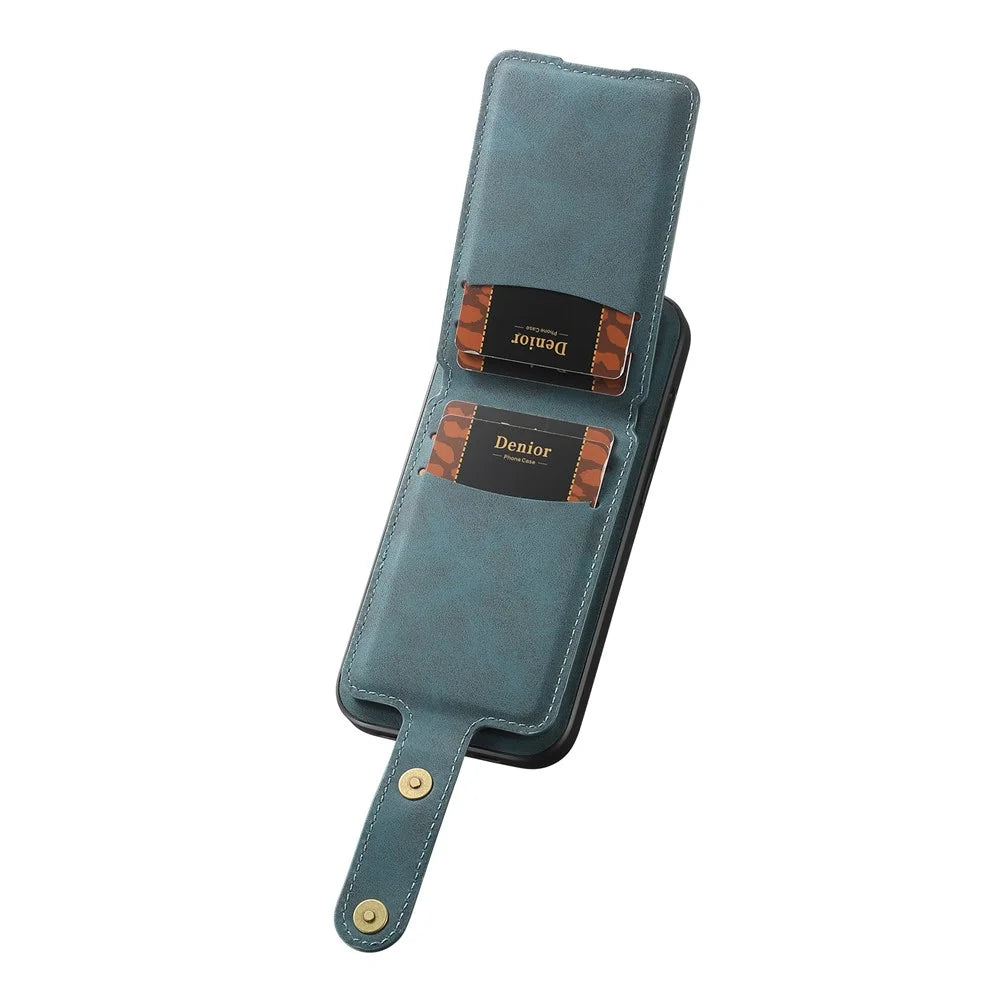 DENIOR D14 For iPhone 15 Pro Max Magnetic Case with Detachable Card Holder Kickstand PU+TPU+PC Phone Cover - Blue - 5