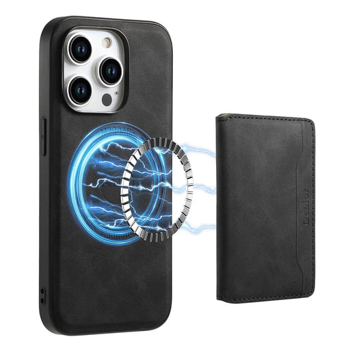DENIOR D13 For iPhone 15 Pro Cases Leather+TPU+PC Phone Cover Compatible with Magsafe - Black - 1