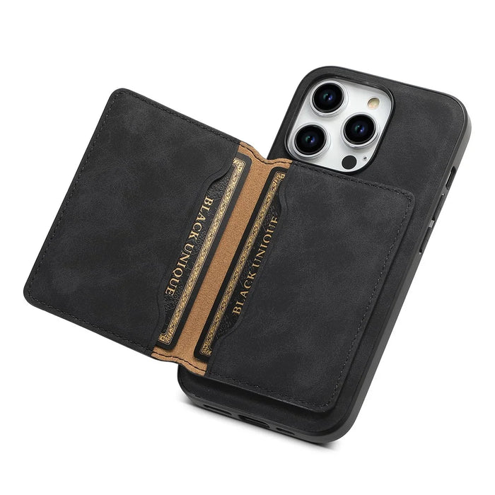 DENIOR D13 For iPhone 15 Pro Cases Leather+TPU+PC Phone Cover Compatible with Magsafe - Black - 3