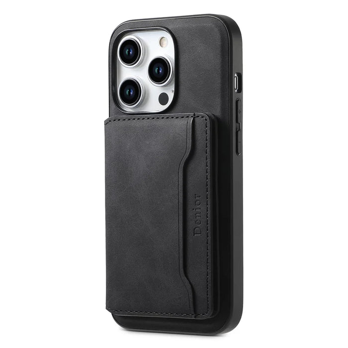 DENIOR D13 For iPhone 15 Pro Cases Leather+TPU+PC Phone Cover Compatible with Magsafe - Black - 5