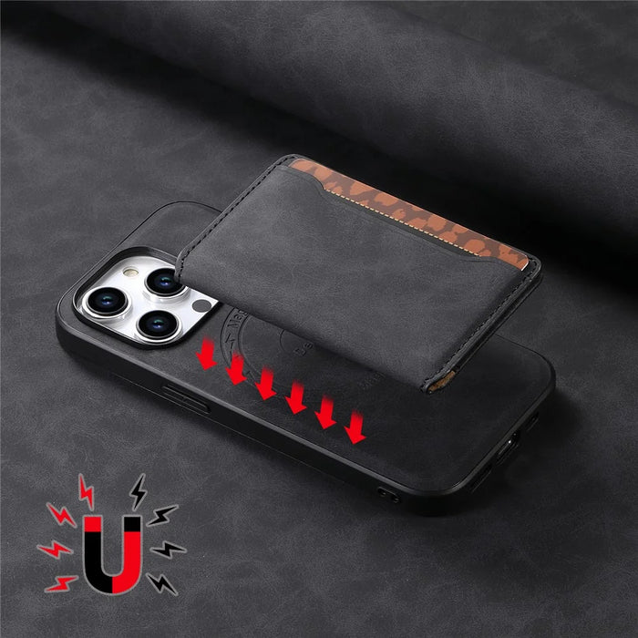 DENIOR D13 For iPhone 15 Pro Cases Leather+TPU+PC Phone Cover Compatible with Magsafe - Black - 7
