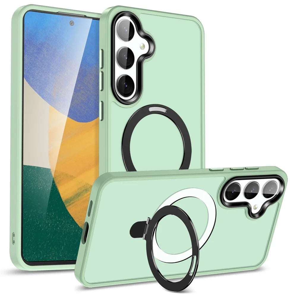 For Samsung Galaxy S24 Ultra PC Case Kickstand Protective Cover Magnetic Case - Light Green - 1