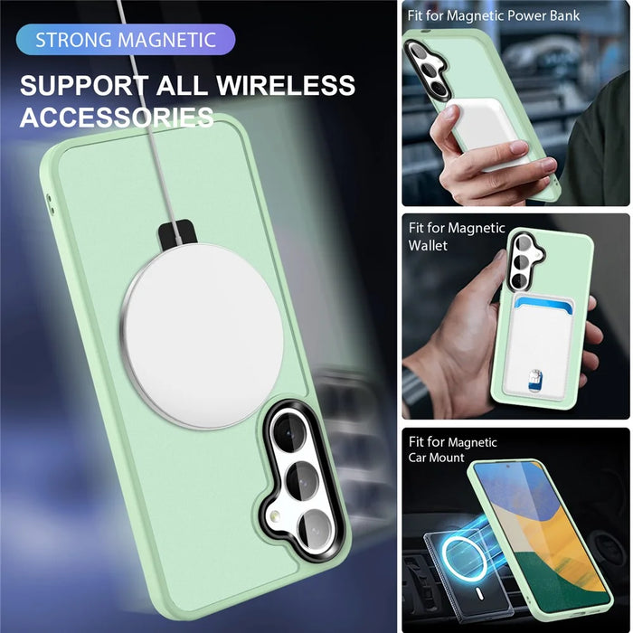For Samsung Galaxy S24 Ultra PC Case Kickstand Protective Cover Magnetic Case - Light Green - 3