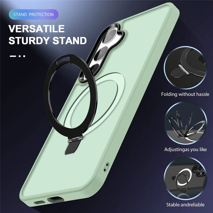 For Samsung Galaxy S24 Ultra PC Case Kickstand Protective Cover Magnetic Case - Light Green - 5