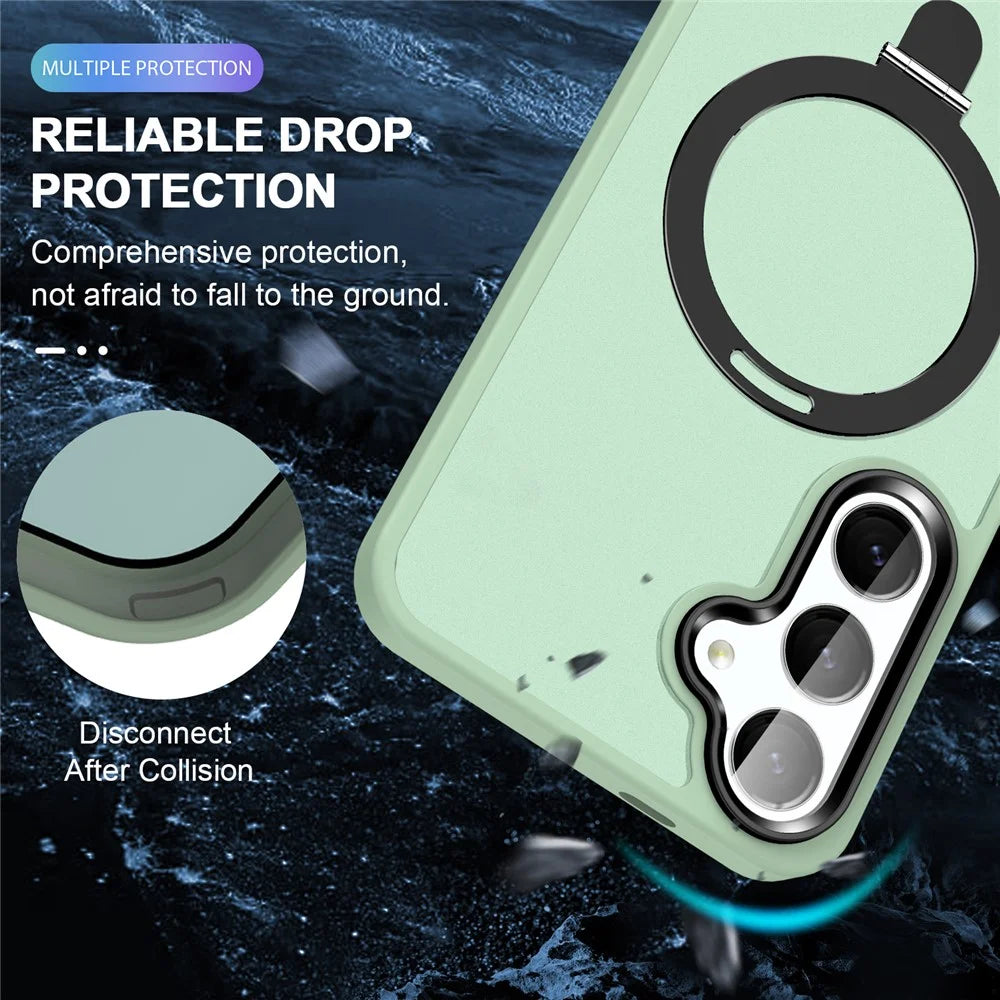 For Samsung Galaxy S24 Case PC+TPU Magnetic Ring Kickstand Phone Protective Cover - Light Green - 2