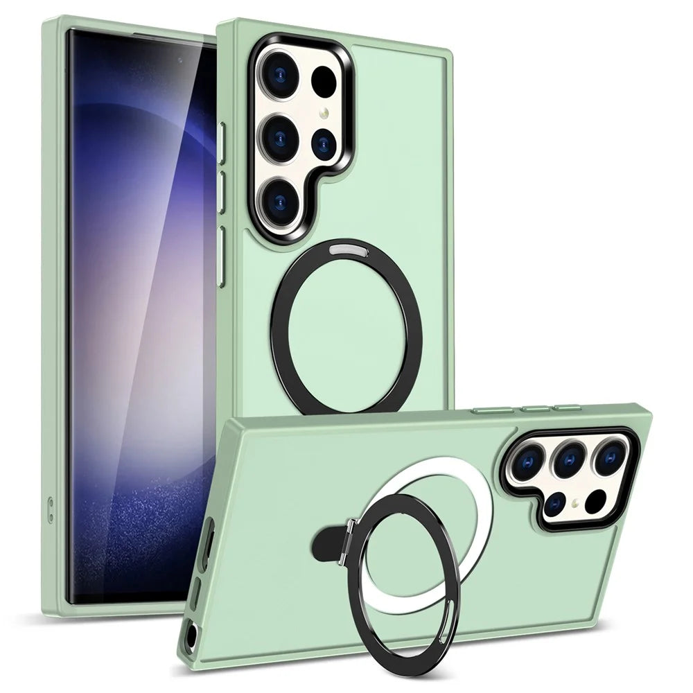For Samsung Galaxy S23 Ultra Magnetic Case Kickstand PC Phone Cover - Light Green - 1