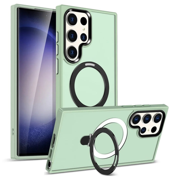 For Samsung Galaxy S23 Ultra Magnetic Case Kickstand PC Phone Cover - Light Green - 1