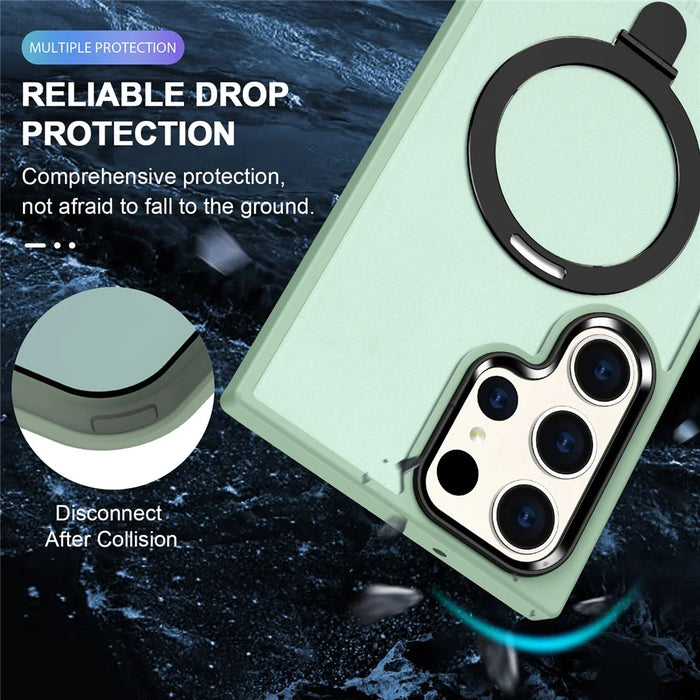 For Samsung Galaxy S23 Ultra Magnetic Case Kickstand PC Phone Cover - Light Green - 2