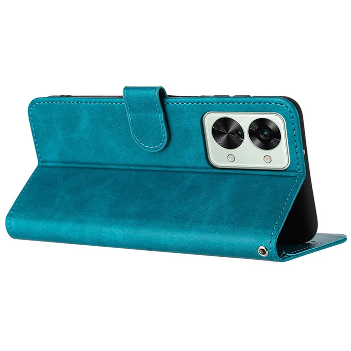 For Oneplus Nord 2T 5G Case PU Leather Stand Wallet Smartphone Cover with Strap - Green - 2
