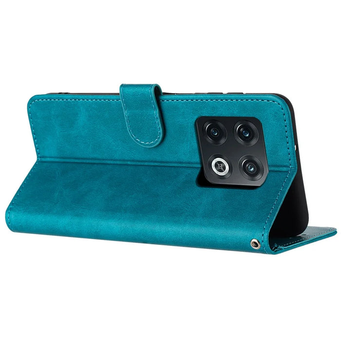 For Oneplus 10 Pro 5G Case TPU+PU Leather Flip Stand Cover Cell Phone Shell with Strap - Green - 2