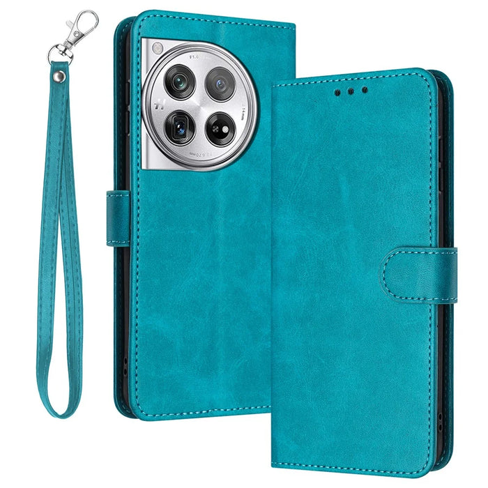 For Oneplus 12 5G Cell Phone Case PU Leather Flip Stand Protective Shell Calf Texture - Green - 1