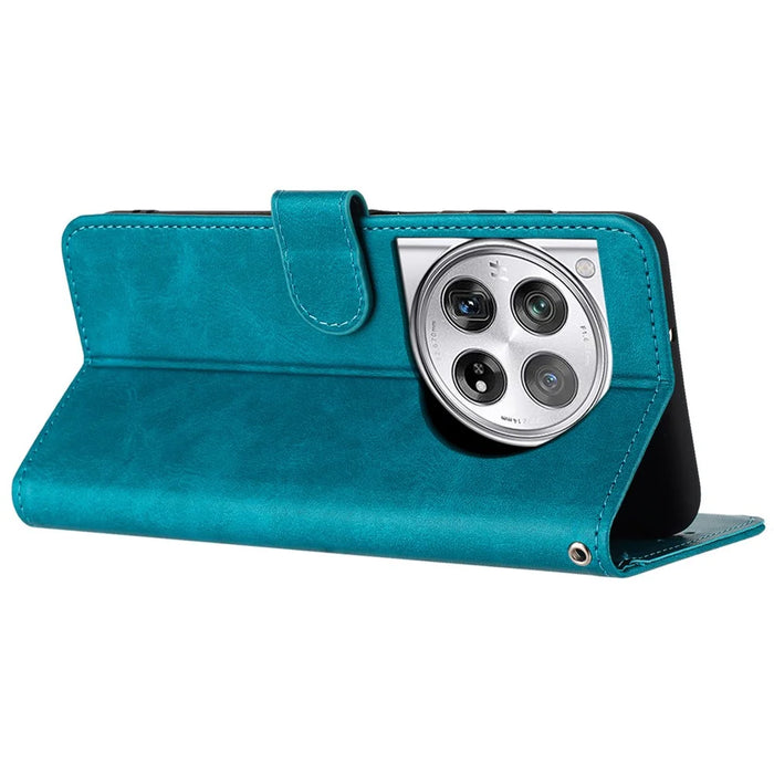 For Oneplus 12 5G Cell Phone Case PU Leather Flip Stand Protective Shell Calf Texture - Green - 2
