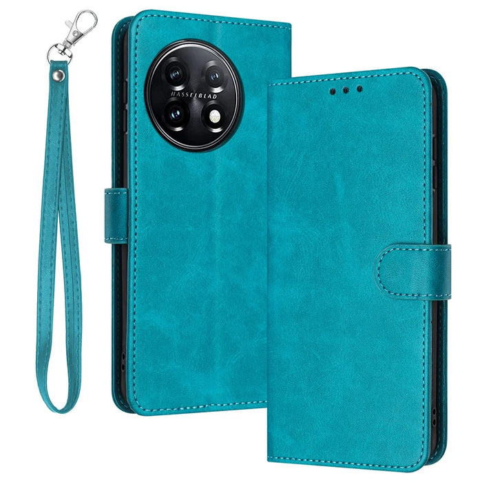 For Oneplus 11 5G Phone Shell Calf Texture PU Leather+TPU Protective Cover with Wrist Strap - Green - 1