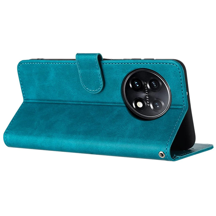 For Oneplus 11 5G Phone Shell Calf Texture PU Leather+TPU Protective Cover with Wrist Strap - Green - 2
