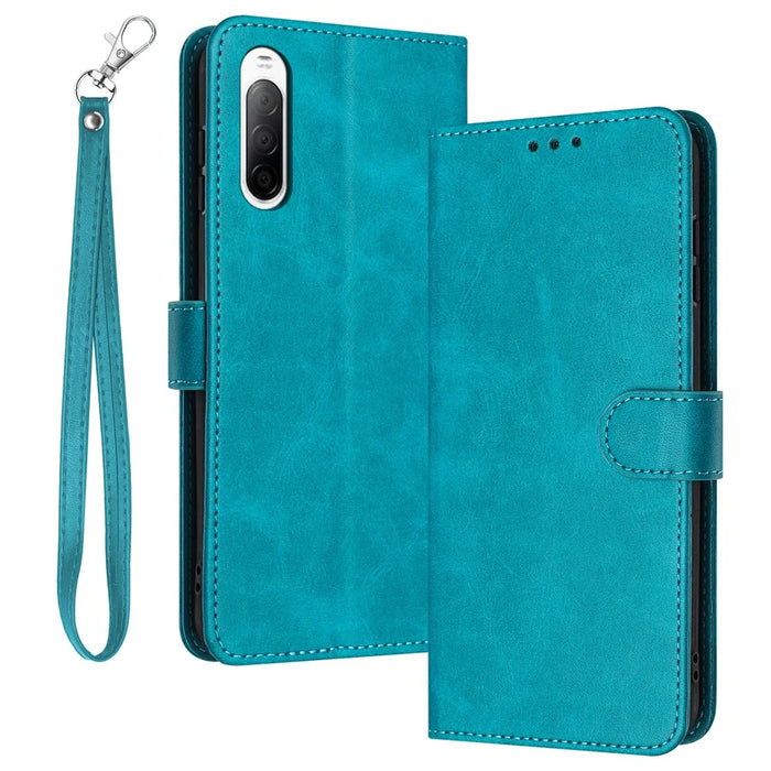 For Sony Xperia 10 V PU Leather + TPU Flip Case Calf Texture Phone Cover with Strap - Green - 1