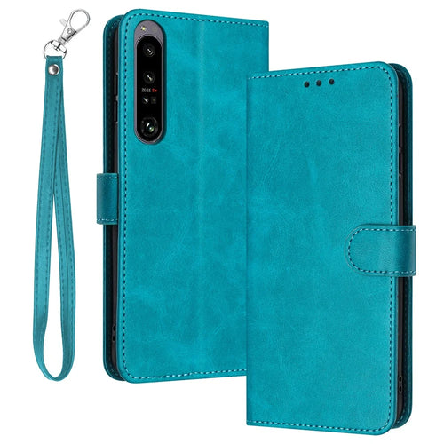 For Sony Xperia 1 IV 5G Stand Wallet PU Leather + TPU Case Calf Texture Phone Cover with Strap - Green - 1