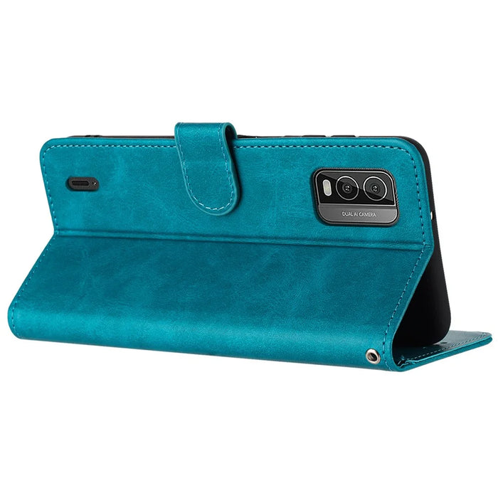 For Nokia C210 Case Leather Stand Wallet Anti-Fall Phone Cover with Wrist Strap - Green - 2