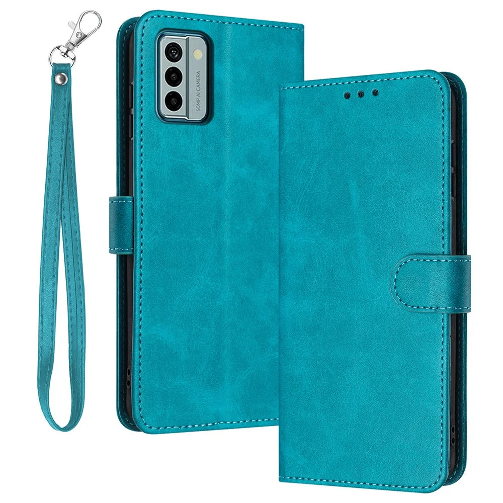 For Nokia C300 PU Leather Fall Resistant Flip Case Calf Texture Phone Cover with Strap - Green - 1