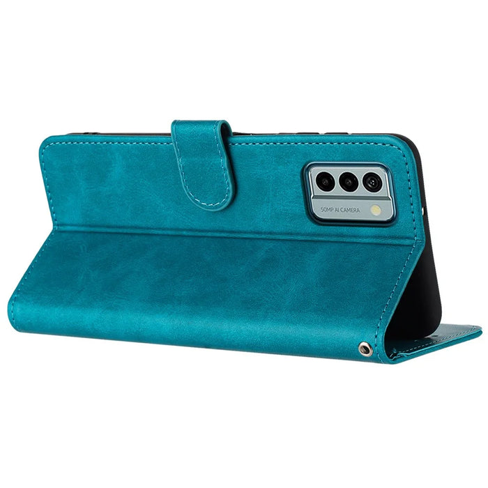 For Nokia C300 PU Leather Fall Resistant Flip Case Calf Texture Phone Cover with Strap - Green - 2
