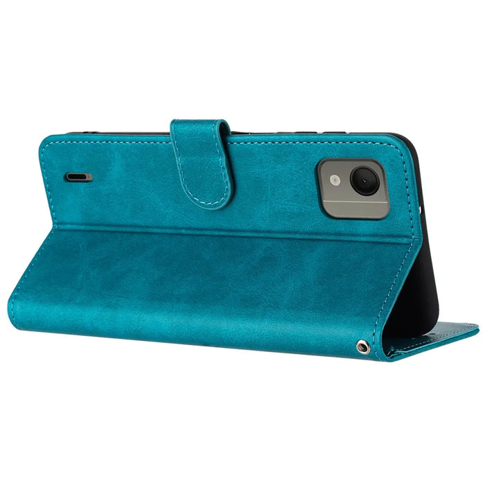 For Nokia C110 Case Leather Drop Protection Wallet Stand Cover with Strap - Green - 2